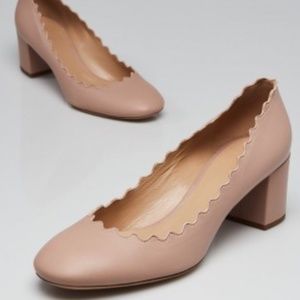CHLOE Leather Scalloped Mid-Heel Pumps size 37